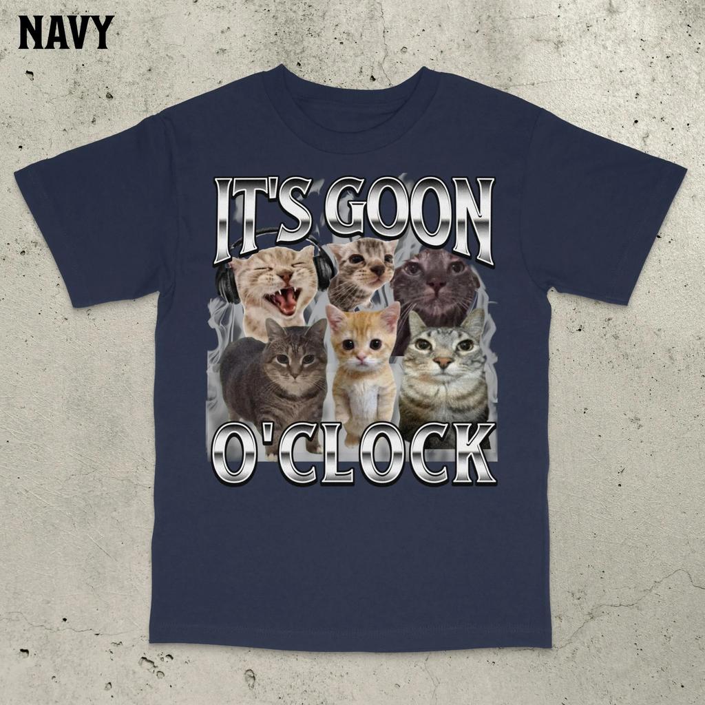 Es Goon O'Clock Katze Lustiges Katzen-T-Shirt Ironisches Katzen-Shirt Gen Z Gooning Goon Niemals GoonUngezügelt Seltsames T-Shirt Herrenbekleidung