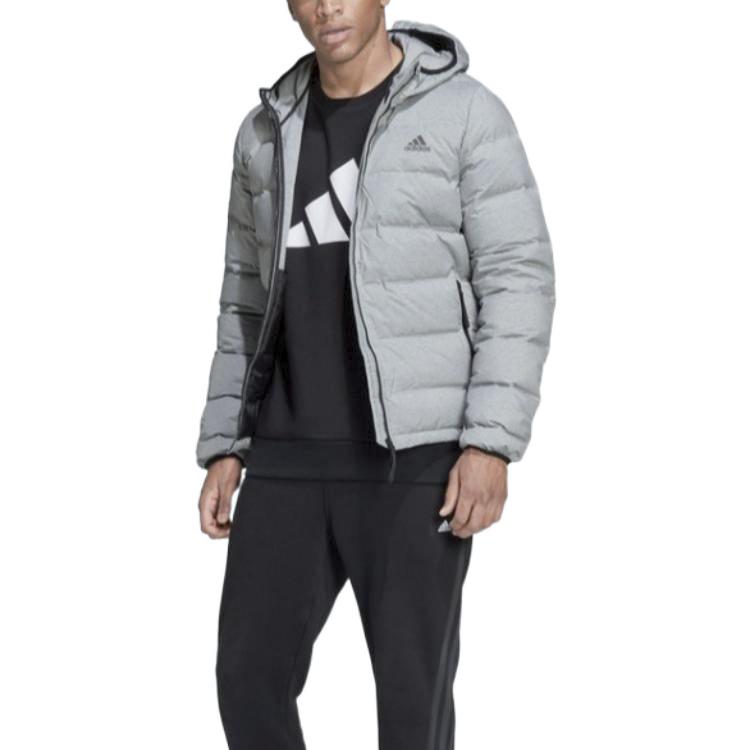 Adidas Printed Logo Hooded Down Jacket Men Outerwear Silver-Gray H59836