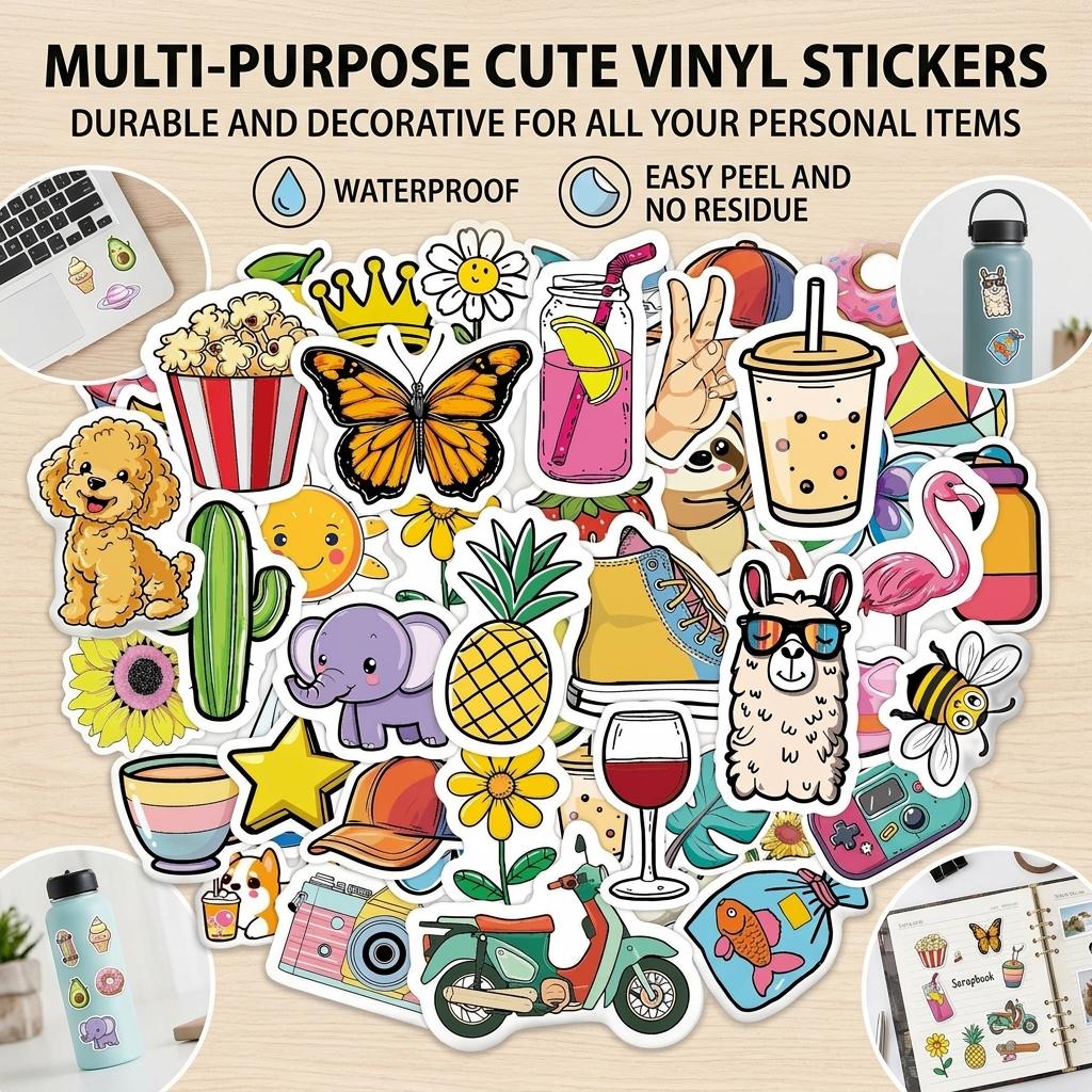 50Pcs Waterproof Hawaiian Cartoon Stickers VSCO Style for Laptop Outdoor Decoration