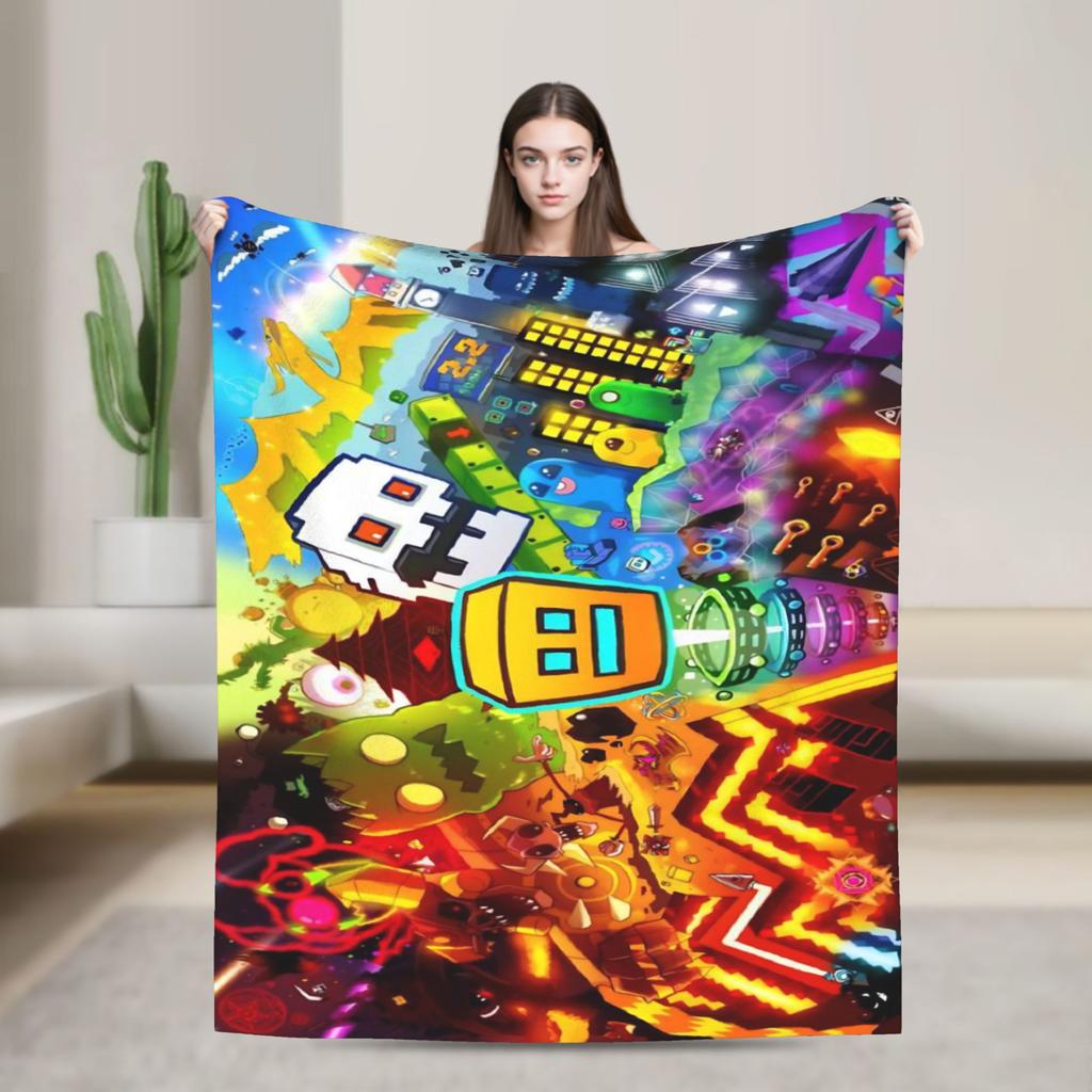 Geometry Dash Games Blankets Flannel Relax Soft Throw Blanket for Bedding Plush Thin Quilt