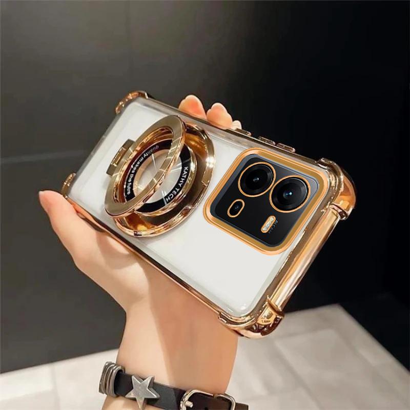 For Vivo V25E Case Luxury Plating Stand Shockproof Clear Case For Vivo V50 V27E V29E Y20 Y21 Y51 Y53S Y33 Y35 Y36 Y28 Y29 Cover