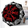 Viking Vegvisir Compass & Compass Design Umbrella - 3-Fold Compact Portable Automatic Open Umbrella with 8-Rib Durable Frame,