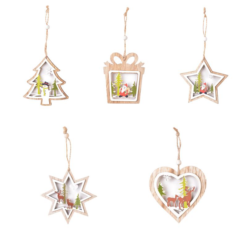 

5 Christmas Decorations Wooden Hollow Pendants - Christmas Tree, Elk & Snowman Christmas Atmosphere Decor