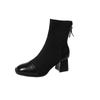 High Heels Ankle Boots Women Knitting Leather Shoes Fashion Square Toe Winter Shoes Woman 2024 Trend Pumps Chelsea Botas Mujer