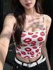 Fashion small print retro high niche versatile design sling vest top women's summer versatile American retro feeling