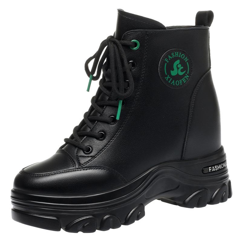 Fashion Autumn Winter Women Warm Leather Platform Wedge Mid Calf Ankle Motorcycle Booties Non Slip Plus Velvet High Top Casual Shoes