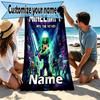 Custom Name Personalized Minecraft Print Beach Towel, for Trip Camping Beach Party Home Decor, Birthday Gift for Family & Friends