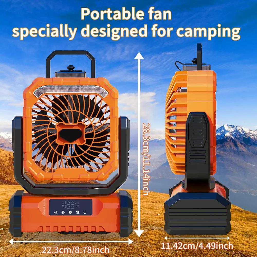 20000mAh Portable Spray Camping Fan Rechargeable,Battery Powered Fan with LED Lantern for Fishing, Garden Barbecue and Trave