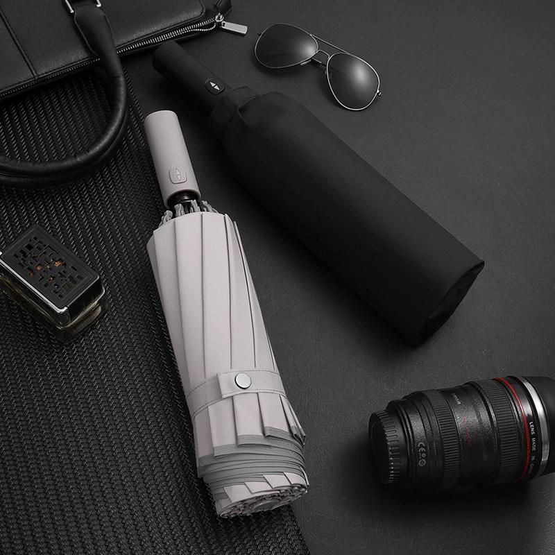 Full-Automatic Reverse Umbrella Foldable Men's and Women's Large Double Business Reinforcement Rain and Rain Dual-Use Car Wind-Resistant Solid