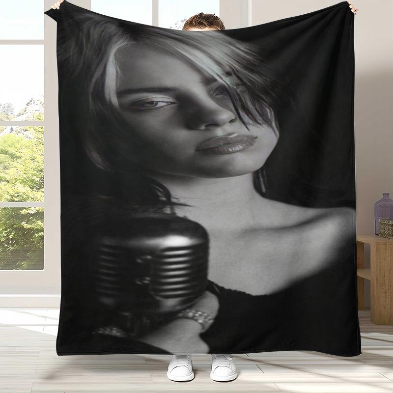 Fashion Billie Eilish Singer Star Flannel Blanket,Ultra Soft Warm Plush Throw for Home Bedroom Bed Sofa Cover Office Camping