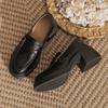 Women's Loafers 2026 Autumn New Comfortable Height Increase Slip on Leather Shoes Fashion Metal Decoration Non Slip High Heels