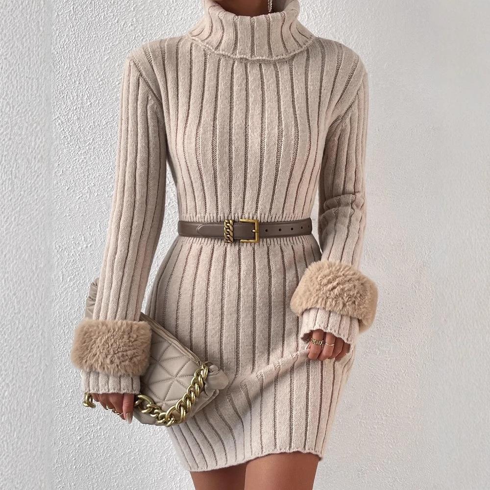 

2024 Autumn Women s Solid Color Semi-High Neck Pleated Knitted Skirt S