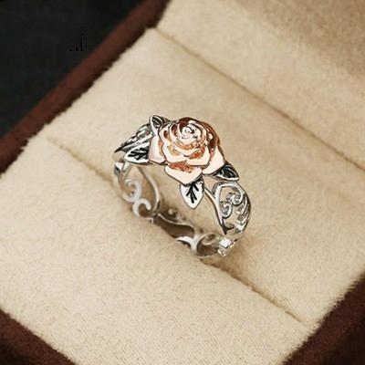 Blumenringe Roségold Silber 2 Farben Hochzeits-Verlobungsringe für Frauen Mädchen Zirkon Geschenkringe