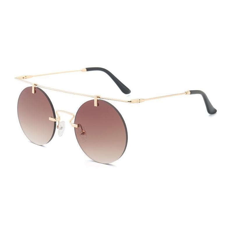 Fashion Luxury Ladies Round Sunglasses Metal Frame Rimless Designer Sun Glasses Retro Women Shades