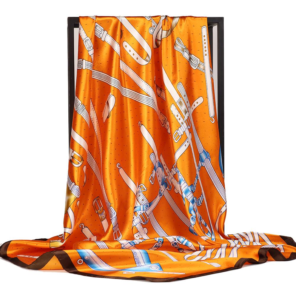 Lenços de seda luxuosos de alta qualidade, lenço de pescoço para mulheres, lenço de seda com corrente, xale decorativo feminino
