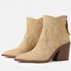 Bottes à Talons Épais Femme Chaussures Unies Compensées Bout Pointu Botas Cowboy Cheville Bottes Chelsea Bottines Femme