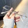 2pcs Vintage Art Metal Frame Glasses Elegant Frameless Blue Light Blocking Glasses Suitable for Men and Women