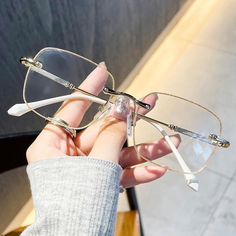 2pcs Vintage Art Metal Frame Glasses Elegant Frameless Blue Light Blocking Glasses Suitable for Men and Women