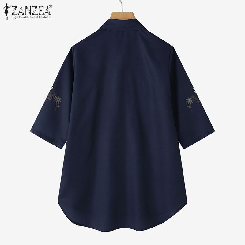 ZANZEA Womens Turn Down Collar Loose Half Sleeve Floral Print Shirts