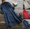 2021 Fall Cotton Linen Women's Long-Sleeve Solid Color Button-Down Shirt
