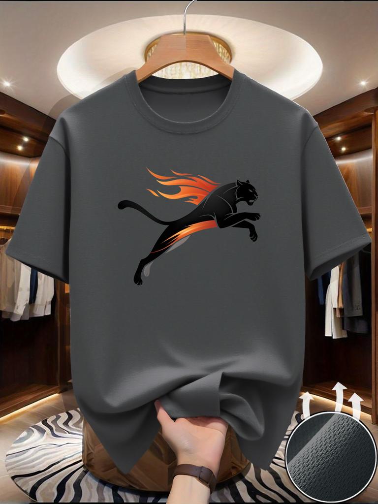 Summer Unisexs Casual Loose Fire Anime Printed Round Neck Short Sleeve Tshirt Top High Street Neutral Style