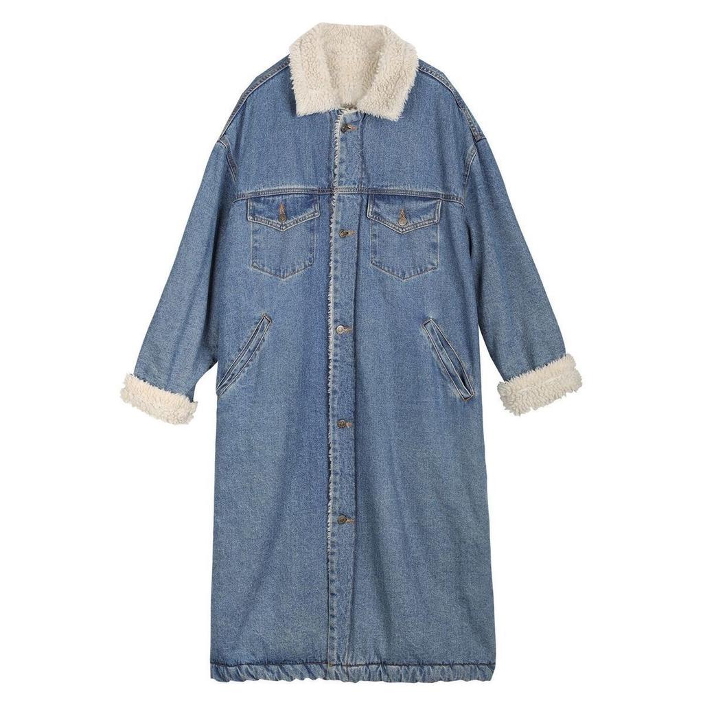 Podzimní a zimní nová korejská verze bavlněné bundy volná a silná rovná hlaveň 100% bavlněná bunda kovbojský kašmírový kabát