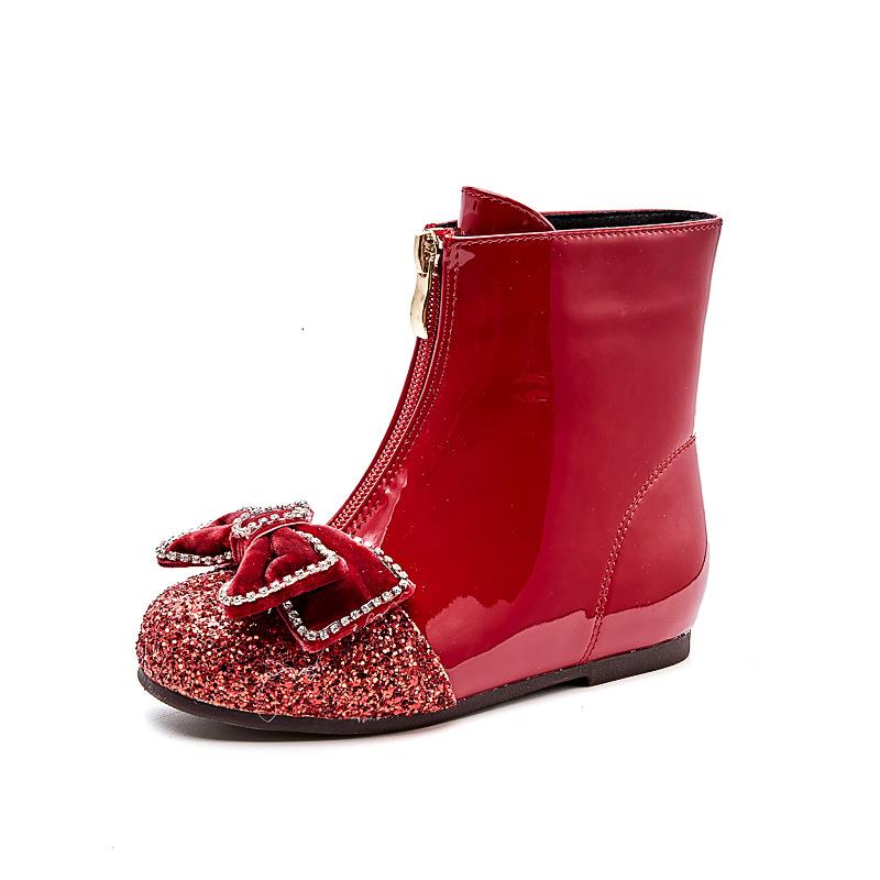 Girls Boots Children's Spring and Autumn Single Boots 2025 New Baby Martin Boots Winter Fleece Leather Boots Princess Crystal Short Boots