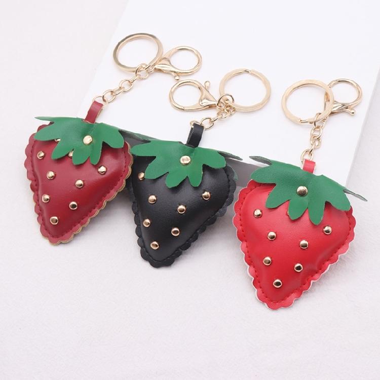 Compact Studded Strawberry Car Keychain PU Leather Accessory Handmade Key Chain Accessories For Everyday Use