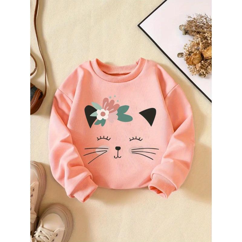 Graphic Print Girls' Long Sleeve Sweatshirt For Spring & Fall, Comfy Pullover Sweatshirt