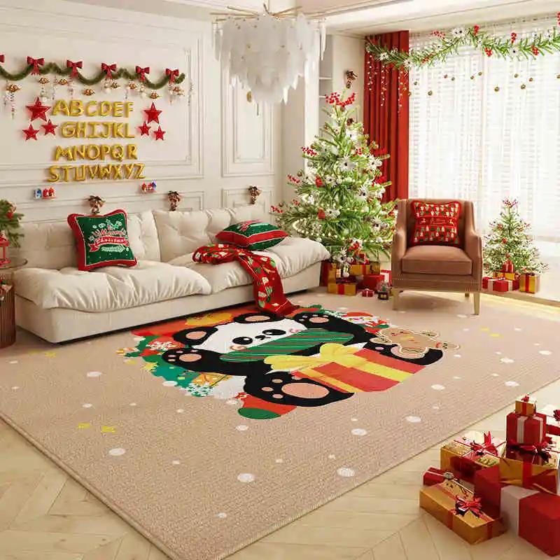 Christmas Gingerbread Man Area Rug Red Base Holly Border Soft Non Slip Washable Carpet for Living Room Holiday Decor