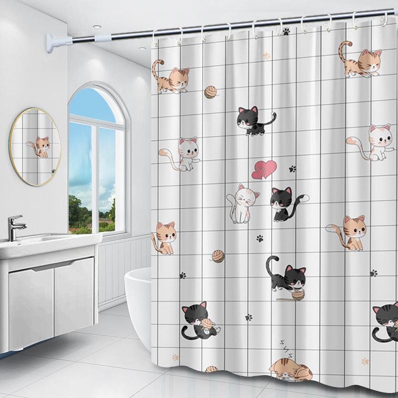 Shower Curtain Waterproof, Mildew-proof, Shading, Hook-free, Bathroom Dry and Wet Separation, Bathroom Shading Curtain