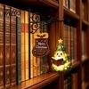 Festive Reading Nook Accents Christmas Bookshelf Hanging Light, Snowman Book Lamp, Metal Decorative Supports Floating Library Lantern Decor,