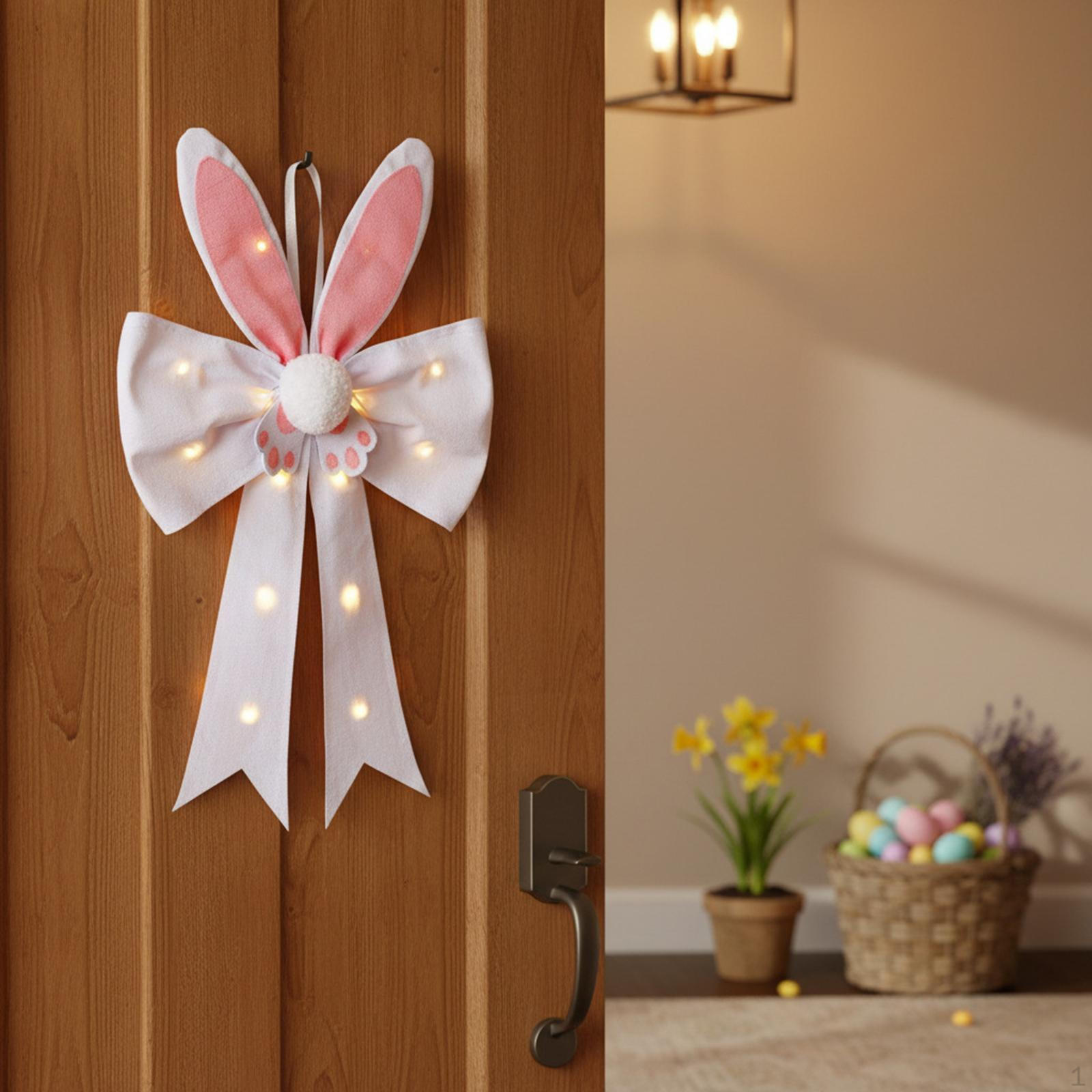 

Easter Bunny Bow Ornament Hanging Pendant with Lights Easy Installation Decoration for Living