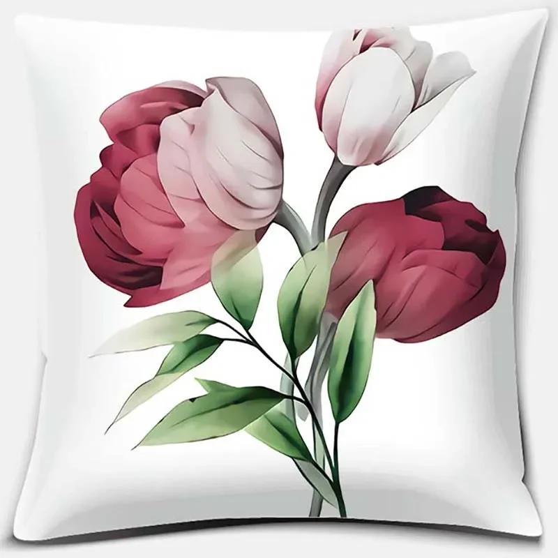 Nordic Rose Flower Print Pattern Cushion Cover Home Living Room Sofa Office Decorative Pillow   45x45cm