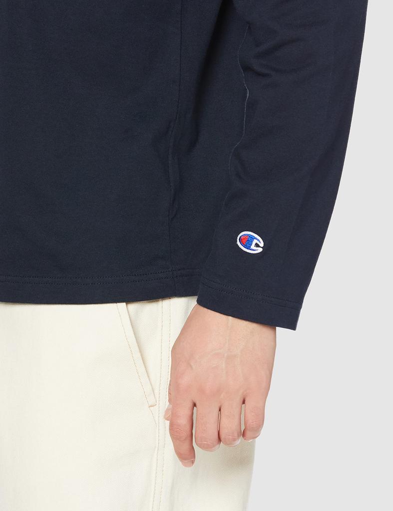Champion Long Sleeve Size Crew Embroidered Basic Men's T-Shirt, Navy, S, C8-X408, 100% Cotton, Neck, Logo,