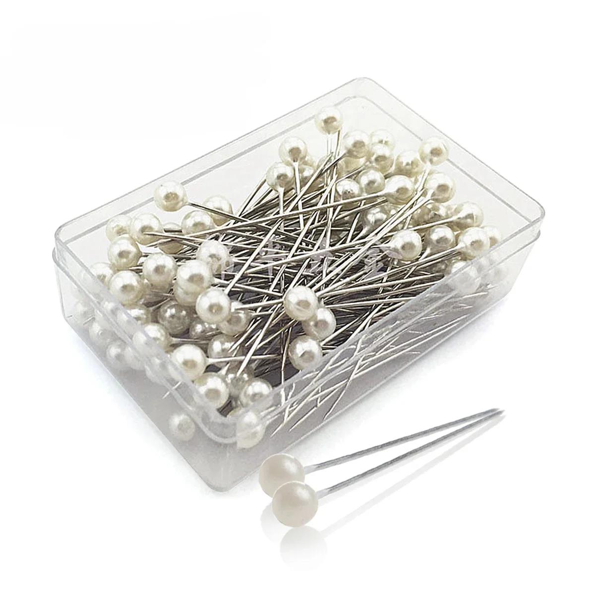 

100pcs/box 36mm Round Pearl Head Dressmaking Pins Weddings Corsage Florists Sewing Pin Mixed Color Accessories білий