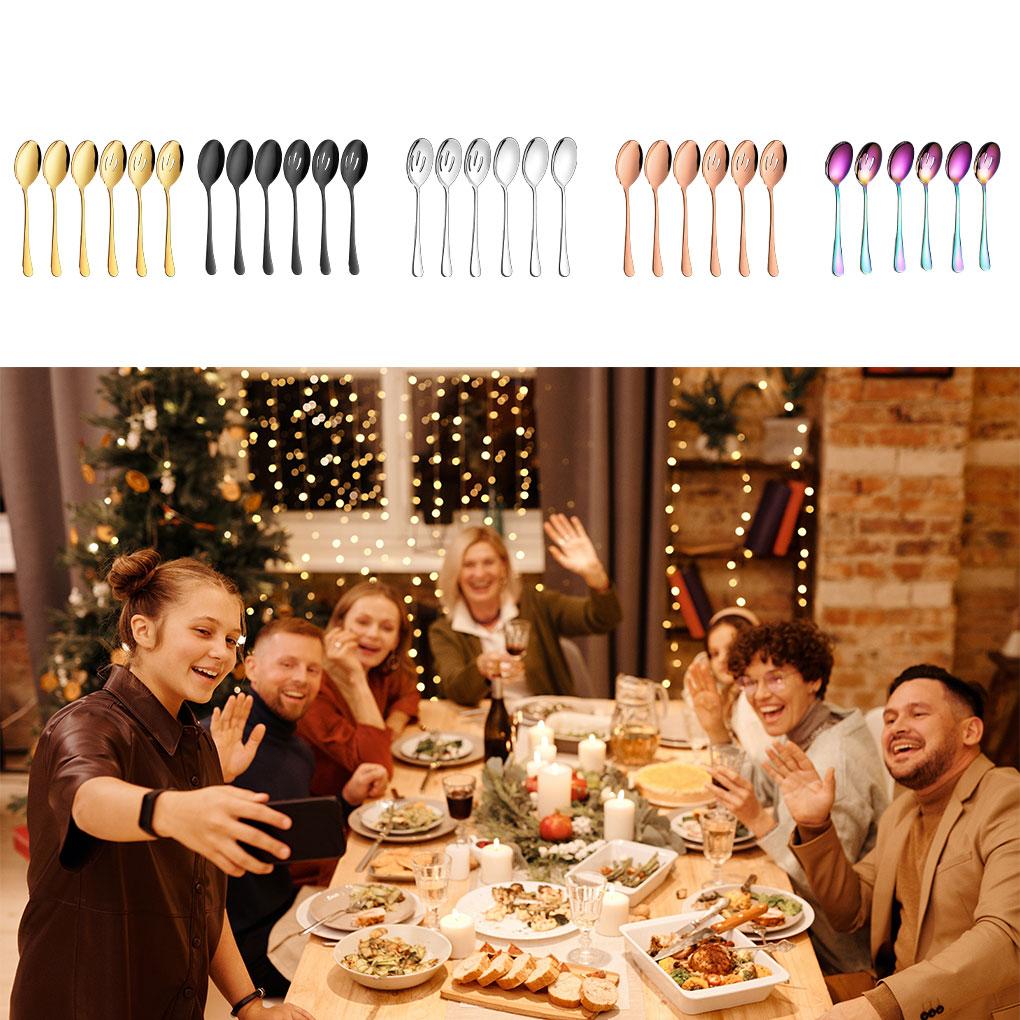EIOLWJIEO 6pieces Elegant Appearance Stainless Steel Set Durable For Stylish Dining Convenient Storage Serving Spoons Sets, golden