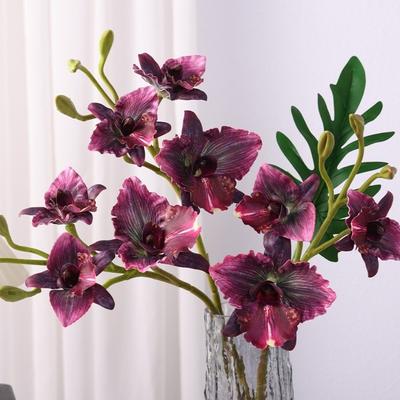 Realistic Artificial Orchid Flowers Real Touch Long Stem with Buds Cymbidium Orchid Spray Lifelike Appearance Fade-Resistant