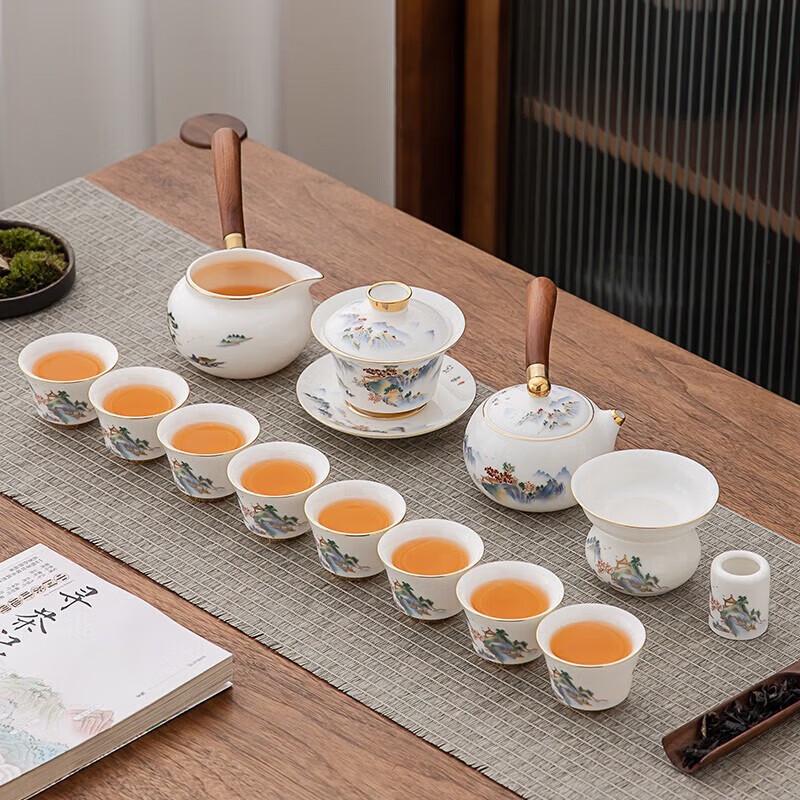 Gold-Inlaid Jade Mountain Zisha Tea Set