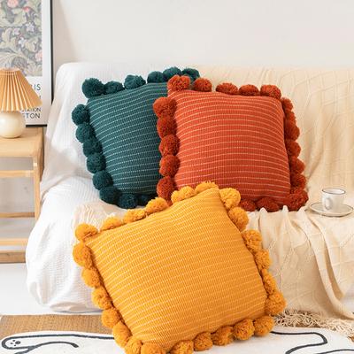 Nordic All-match Ball Pillow Bed Large Pillow B&B Living Room Sofa Cushion Lumbar Hair Ball Knitted Pillow Case
