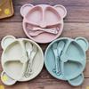 1/3Pcs/set Wheat Straw Baby Dishes Cartoon Tableware Set Kids Dinner Baby Feeding Plate Training Bowl Spoon Fork Tableware