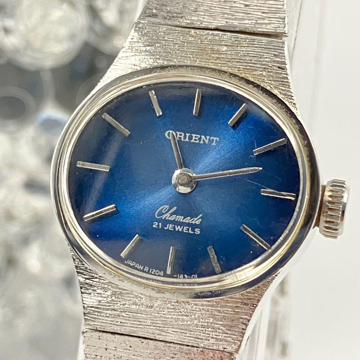 [Used] ORIENT manual winding watch vintage blue silver WGP antique LM120-14300
