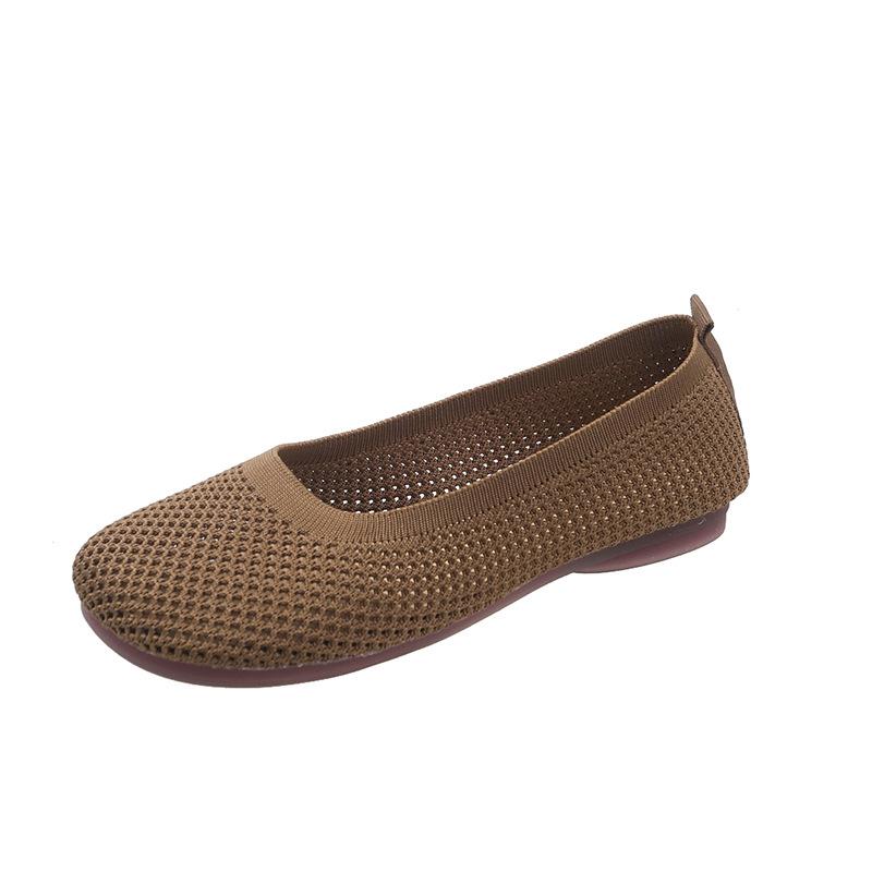 Spring New Solid Color Pointed Flat Bottom Flat Heel Soft Sole Single Shoes Casual Breathable Women's Shoes Hollow Knitted Shoes