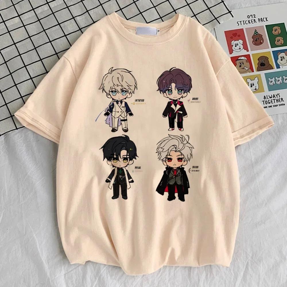 Liebe und Deepspace Chibi Jungen Collage T-Shirt, Unisex Otome Spiel Anime Streetwear Tee, 100% Baumwolle Lässiges Kurzarm Oberteil
