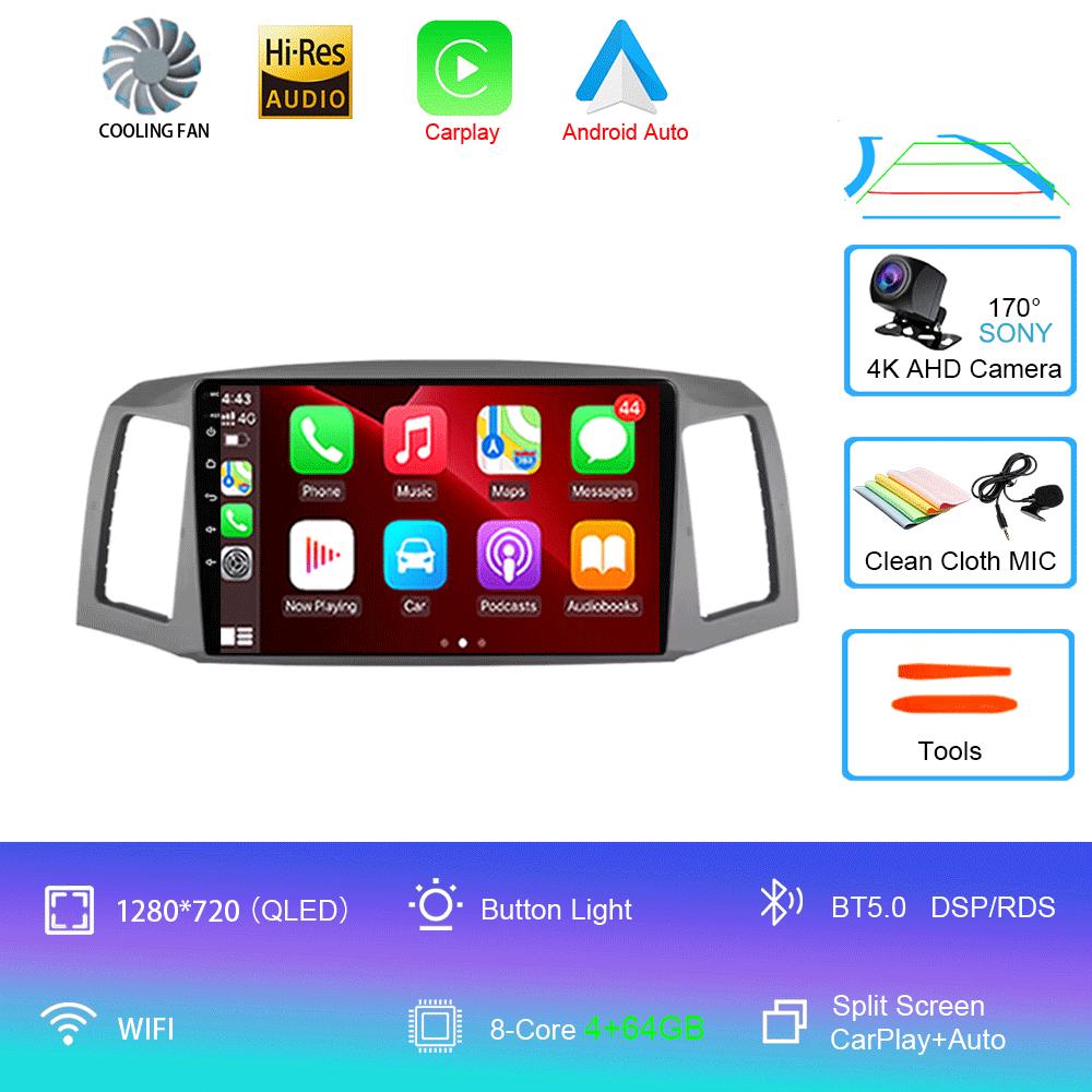 Android 14 Carplay Auto For JEEP Grand Cherokee WK 2004 2005 2006 2007 Multimedia Car Radio Navigation Player Video WIFI+4G DSP