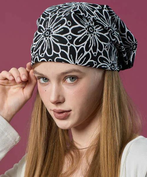UV Protection Bandana Flower Hair Bandana Handkerchief [BLACK]