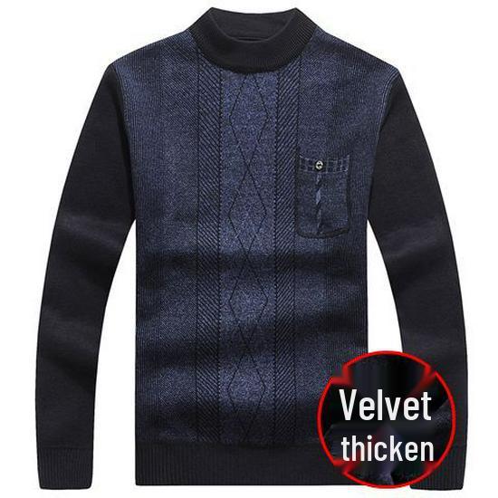 Men s Thick Velvet Winter Sweater - Warm, Loose Knit Round Neck Pullover for Middle-Aged & Elderly M