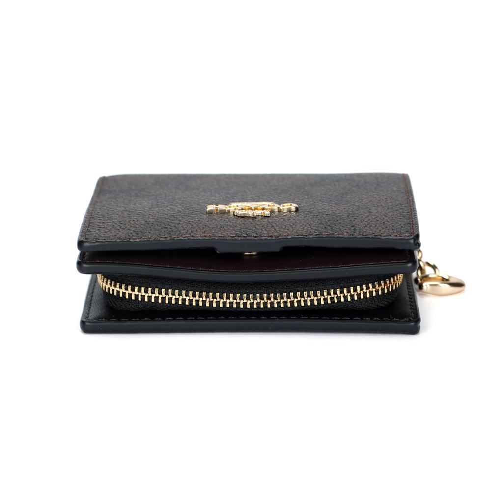 Coach Snap 11 Gold Logo Button Closure Coated Canvas Wallet Women wallet Walnut Black CW789-IMXAQ
