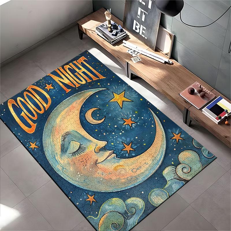Moon and Stars Good Night Carpet suitable as a non-slip mat for the living room or bedroom sofa