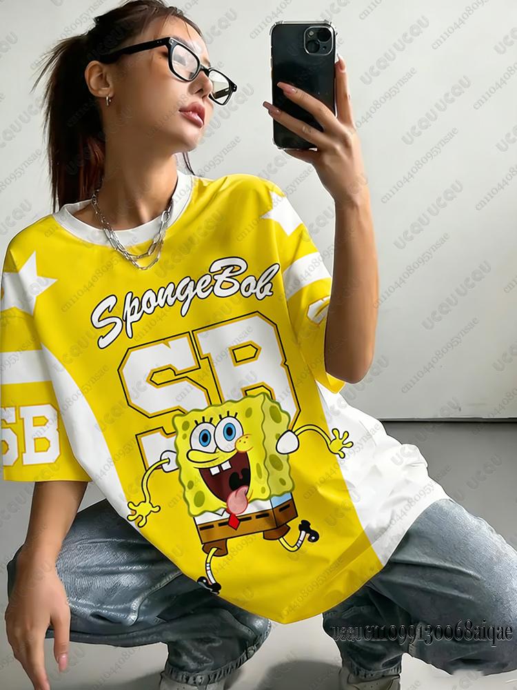 Cartoon Spongebob Print Wounisex Tshirts Summer Fashionable High Quality Sports Football Jerseys Casual Streetwear Unisex Y2k Tops
